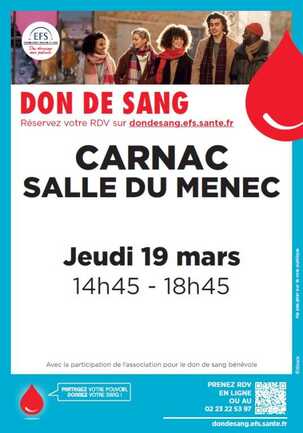 19 mars - Don du sang - salle du menec Carnac