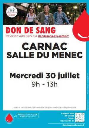 30 juillet - don du sang - salle du menec Carnac